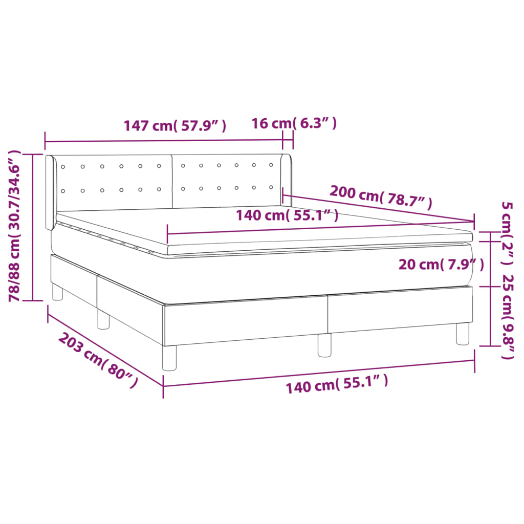 vidaXL Cama box spring con colchón tela gris claro 140x200 cm