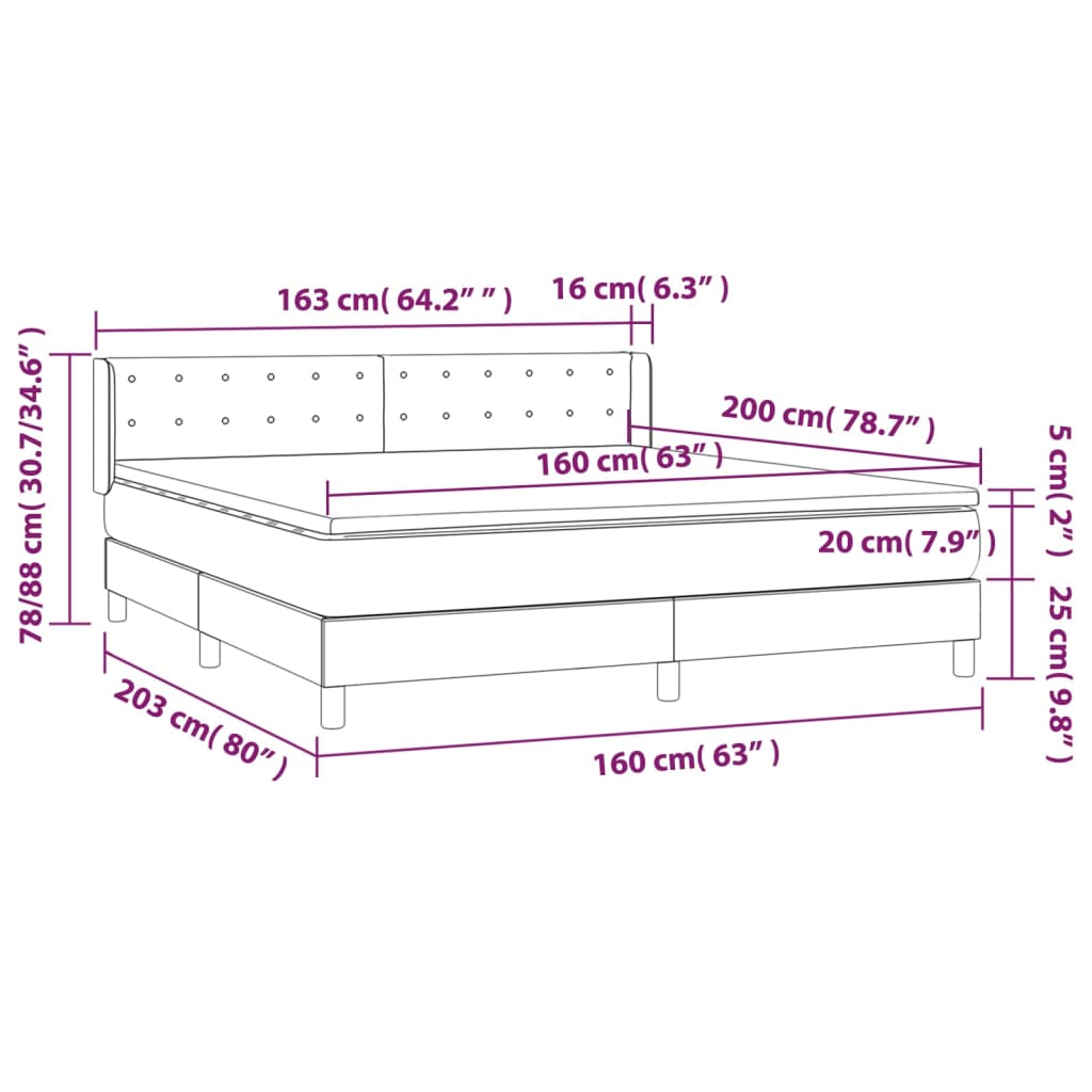 vidaXL Cama box spring con colchón tela marrón oscuro 160x200 cm