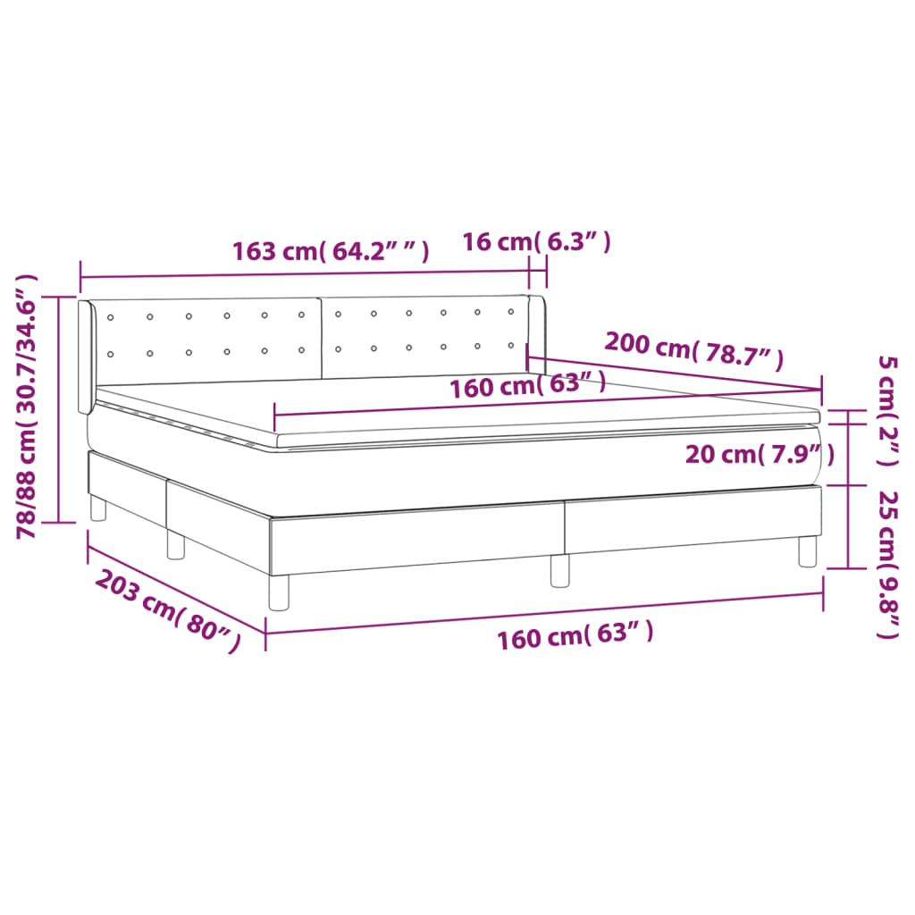 vidaXL Cama box spring con colchón tela gris taupe 160x200 cm