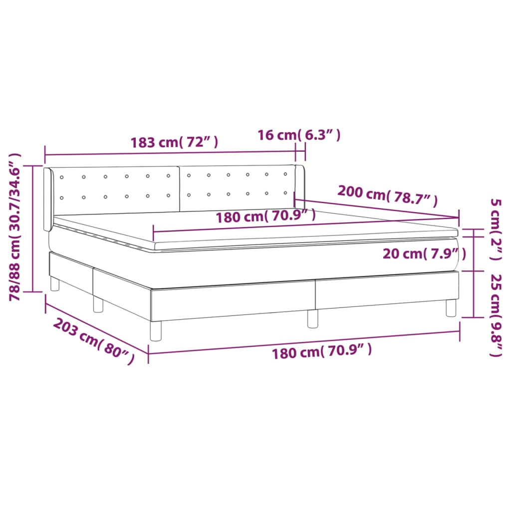 vidaXL Cama box spring con colchón tela gris oscuro 180x200 cm