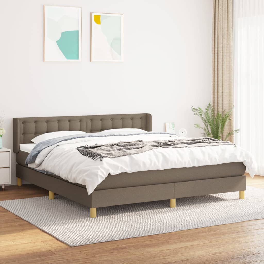 vidaXL Cama box spring con colchón tela gris taupe 180x200 cm