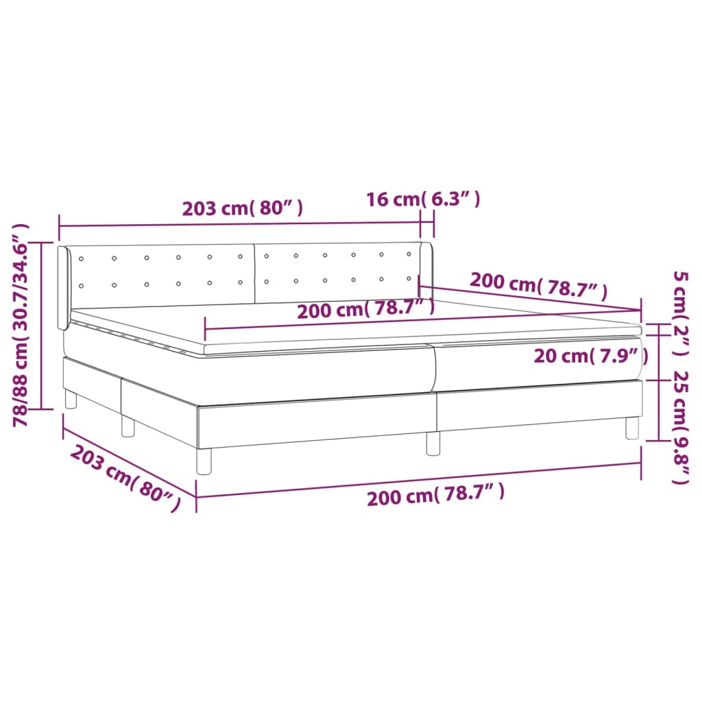 vidaXL Cama box spring con colchón tela gris oscuro 200x200 cm