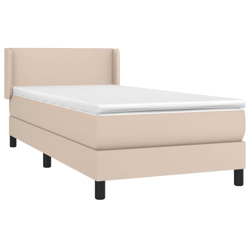 vidaXL Cama box spring con colchón cuero sintético capuchino 90x190 cm