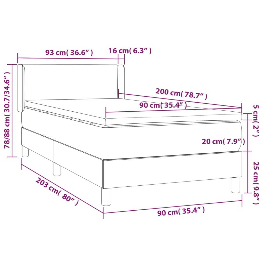 vidaXL Cama box spring con colchón cuero sintético blanco 90x190 cm