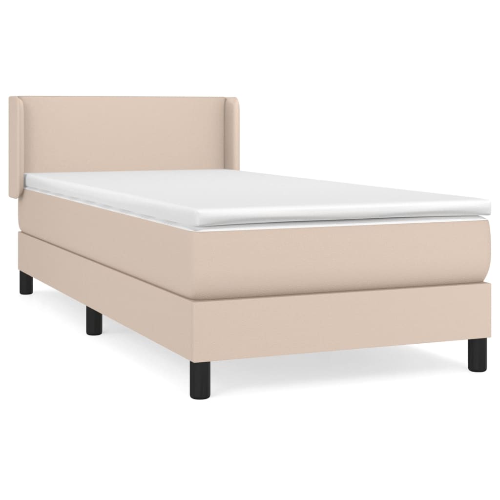 vidaXL Cama box spring con colchón cuero sintético capuchino 90x200 cm