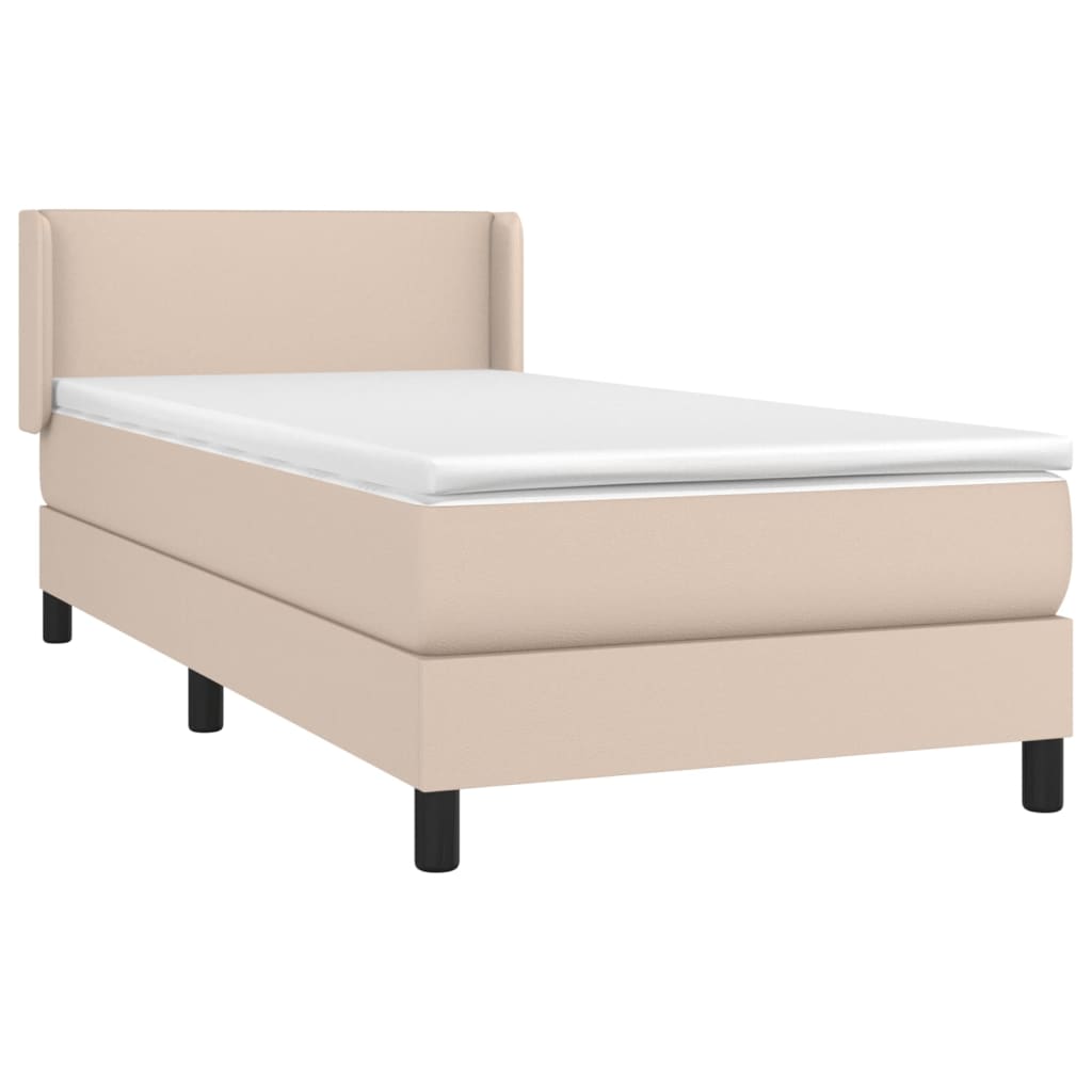 vidaXL Cama box spring con colchón cuero sintético capuchino 90x200 cm