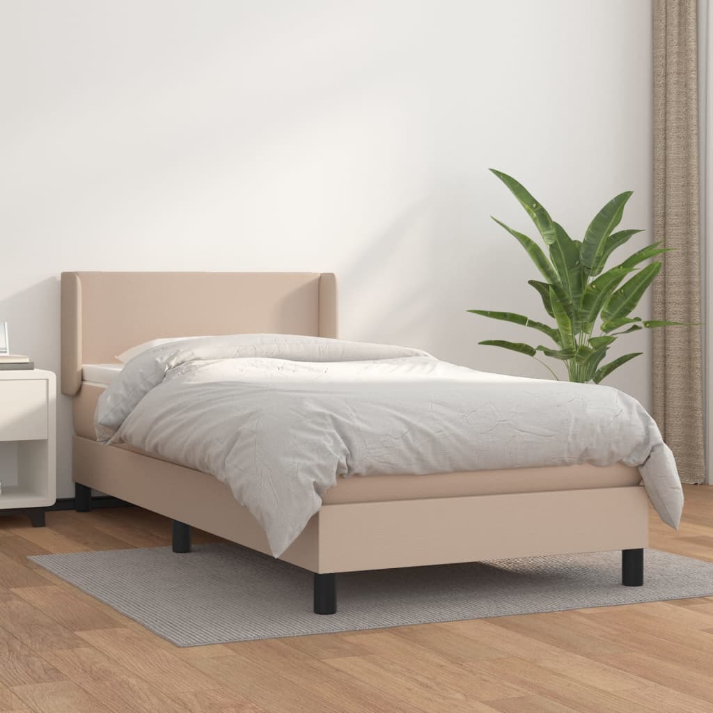 vidaXL Cama box spring con colchón cuero sintético capuchino 90x200 cm