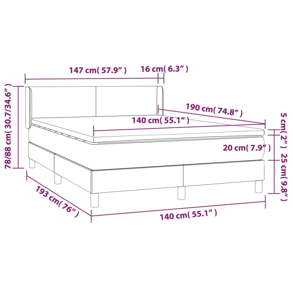 vidaXL Cama box spring con colchón cuero sintético blanco 140x190 cm