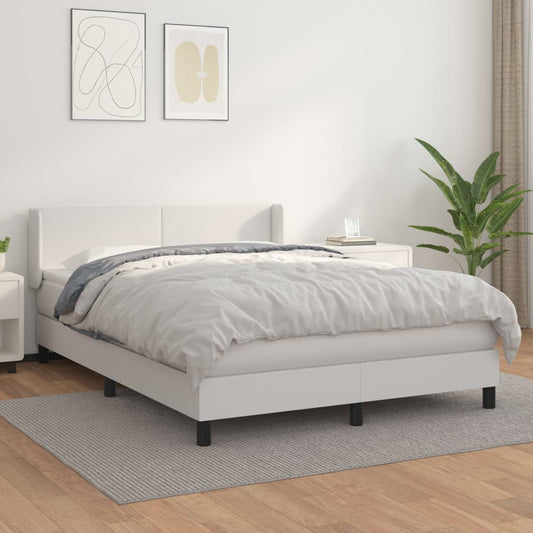 vidaXL Cama box spring con colchón cuero sintético blanco 140x190 cm