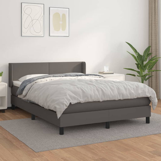 vidaXL Cama box spring con colchón cuero sintético gris 140x190 cm