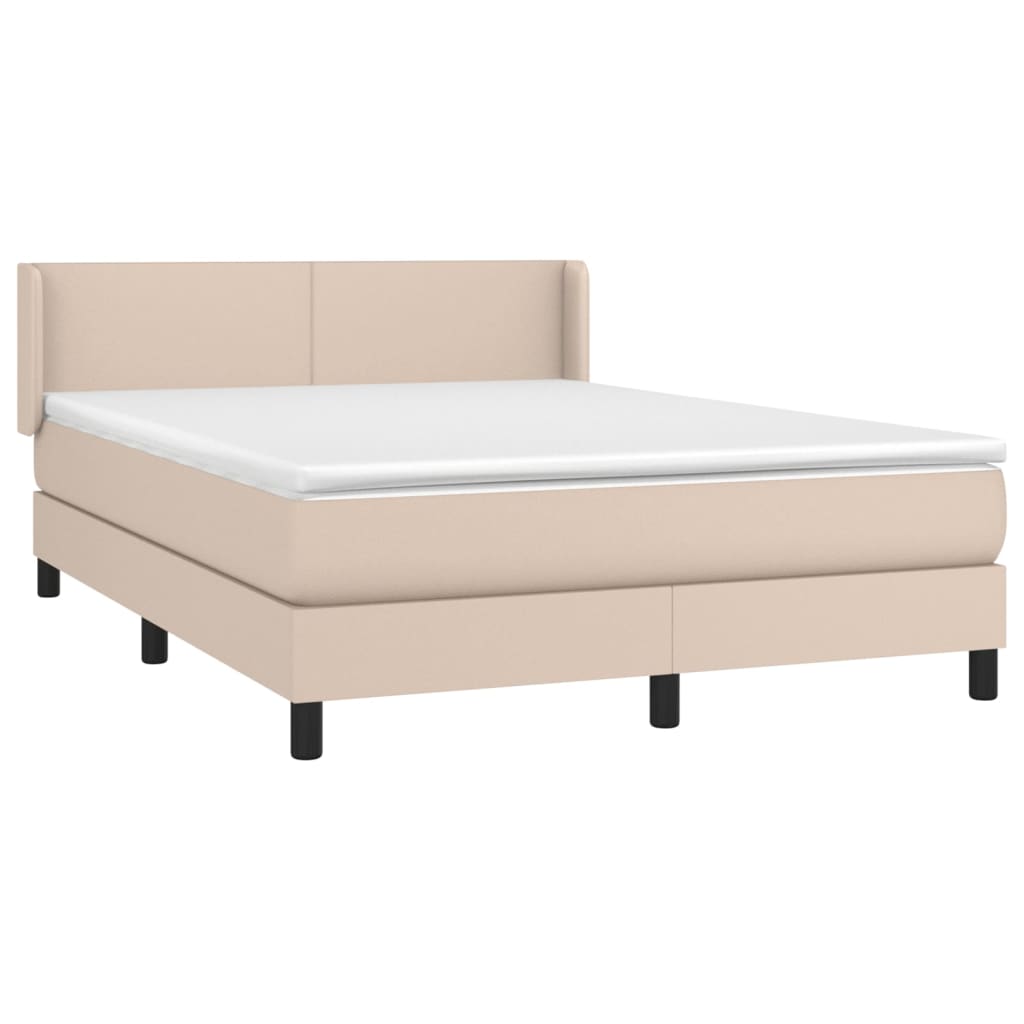 vidaXL Cama box spring con colchón cuero sintético capuchino 140x190cm