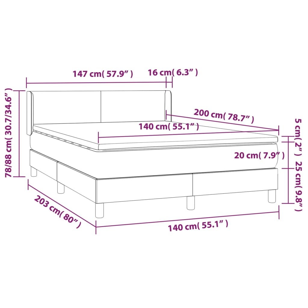 vidaXL Cama box spring con colchón cuero sintético capuchino 140x200cm