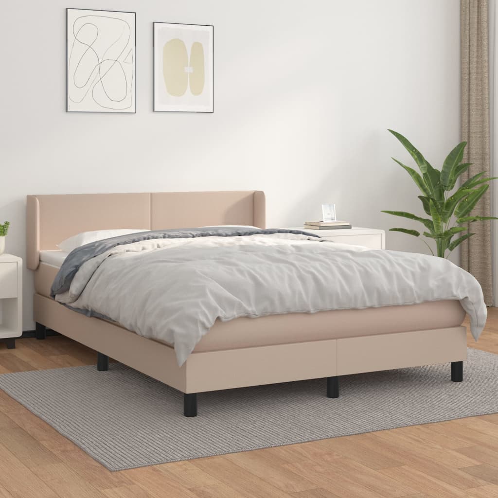 vidaXL Cama box spring con colchón cuero sintético capuchino 140x200cm