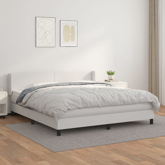 vidaXL Cama box spring con colchón cuero sintético blanco 160x200 cm