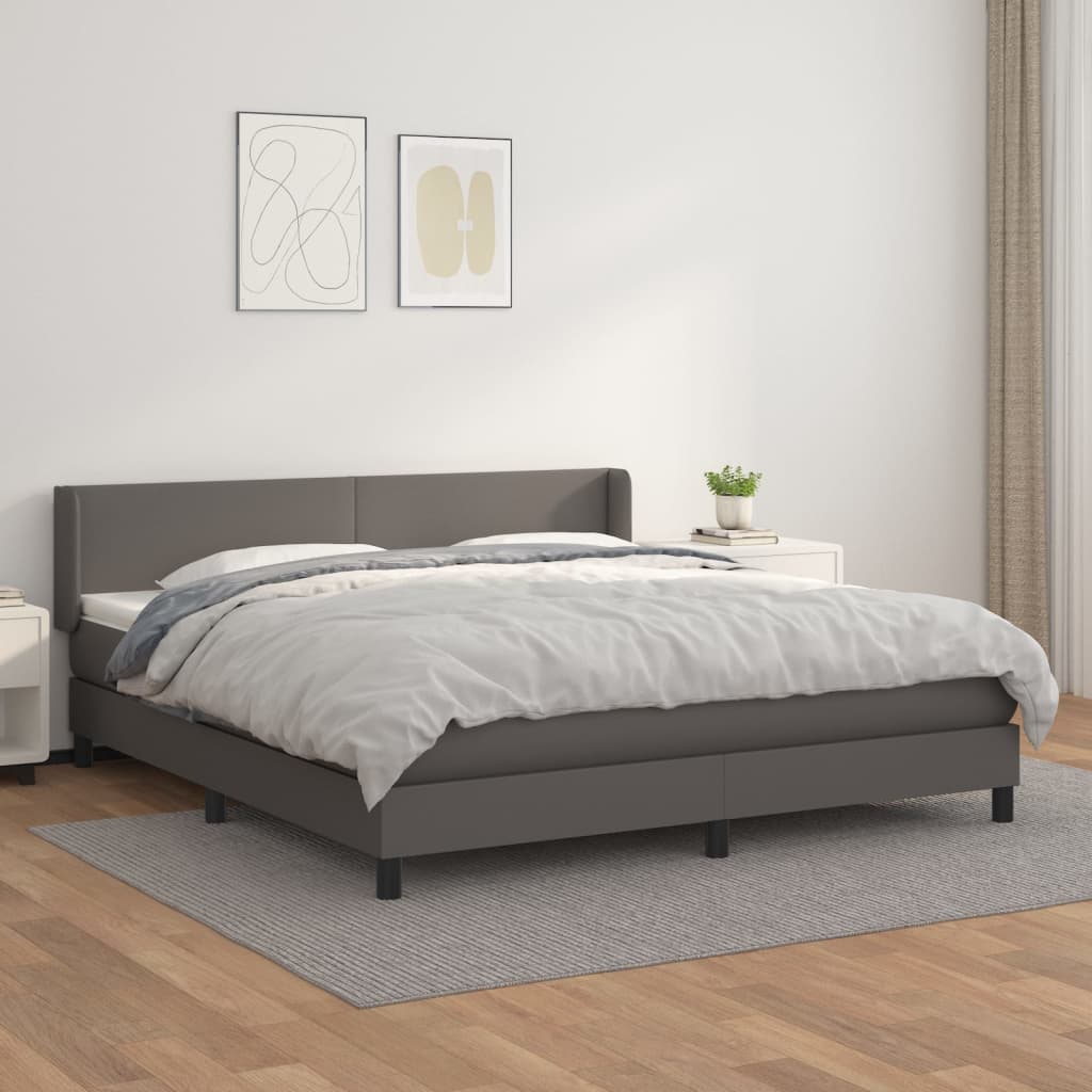 vidaXL Cama box spring con colchón cuero sintético gris 160x200 cm