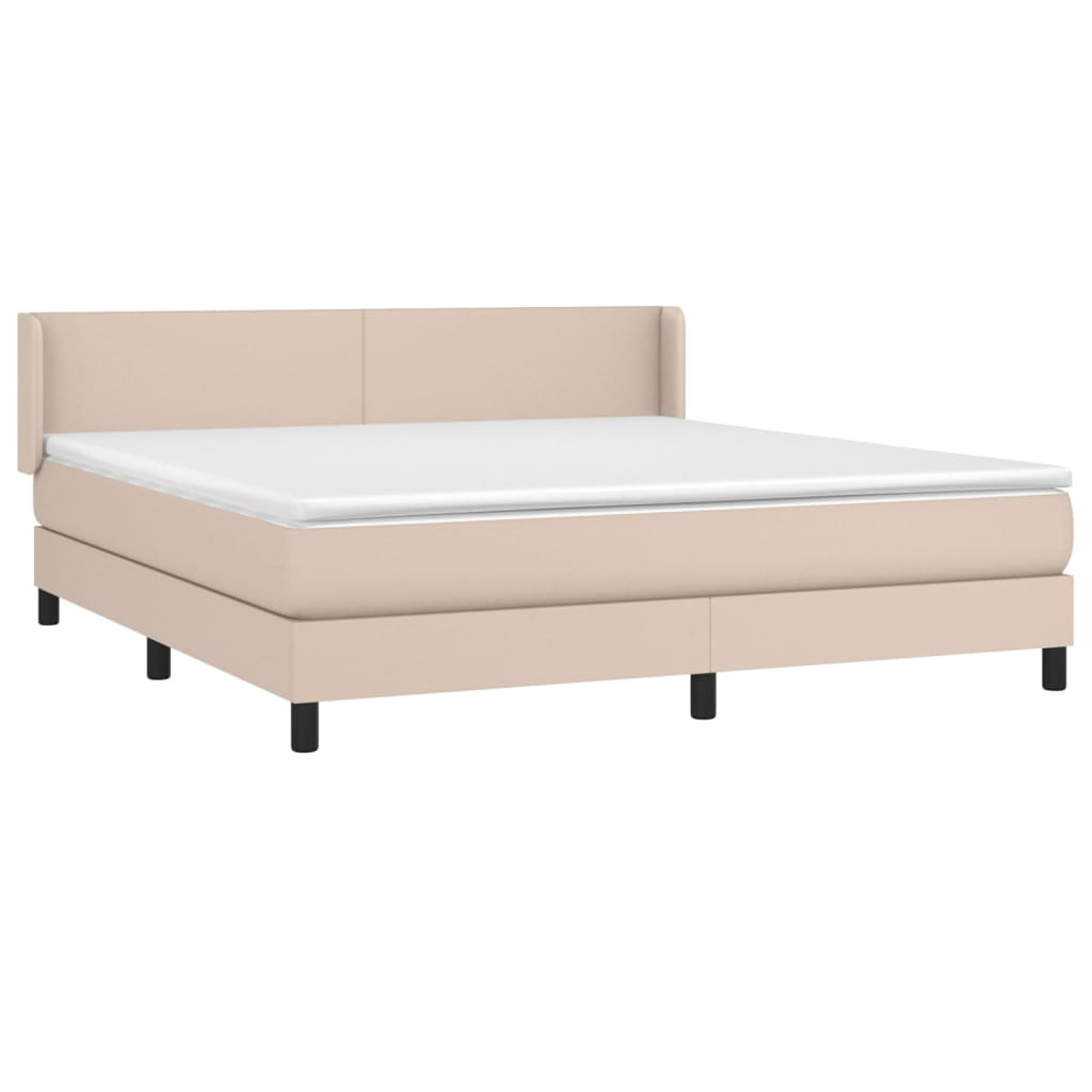 vidaXL Cama box spring con colchón cuero sintético capuchino 160x200cm