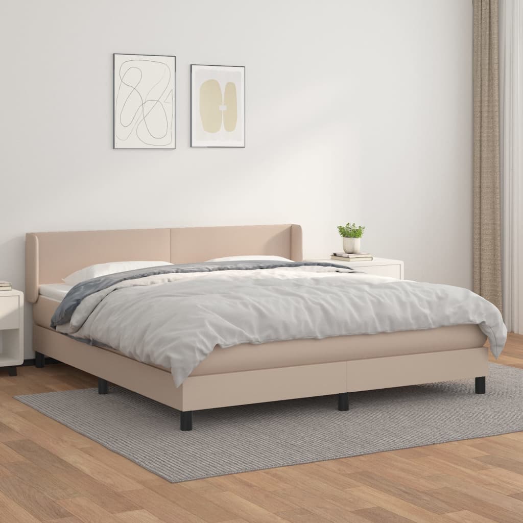 vidaXL Cama box spring con colchón cuero sintético capuchino 160x200cm