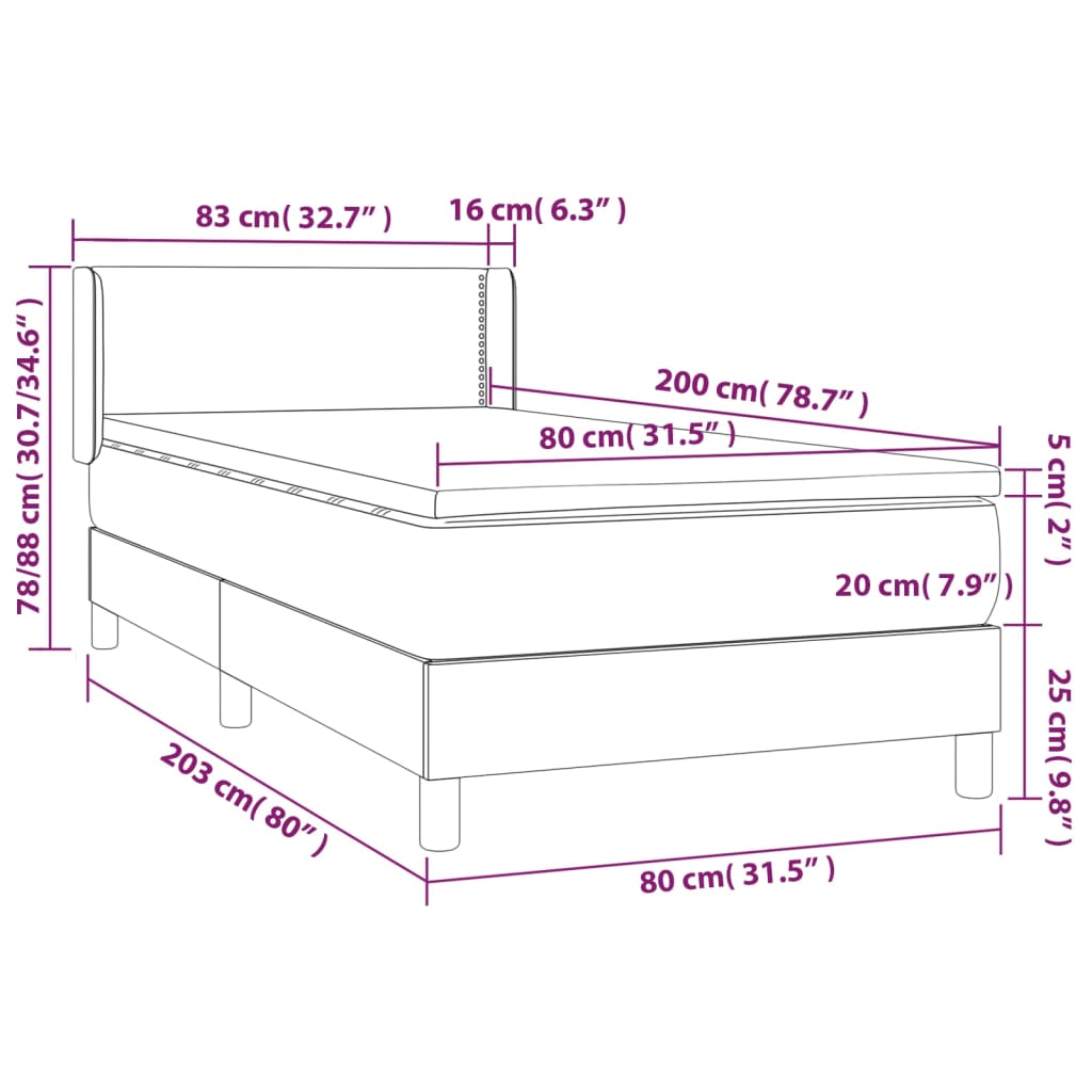 vidaXL Cama box spring con colchón cuero sintético blanco 80x200 cm