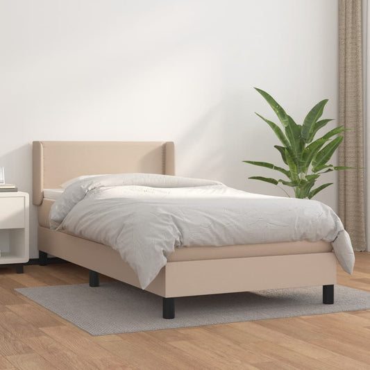 vidaXL Cama box spring con colchón cuero sintético capuchino 80x200 cm