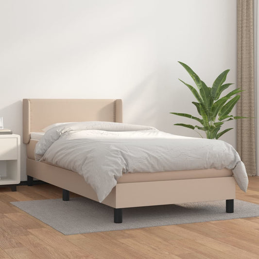 vidaXL Cama box spring con colchón cuero sintético capuchino 90x190 cm