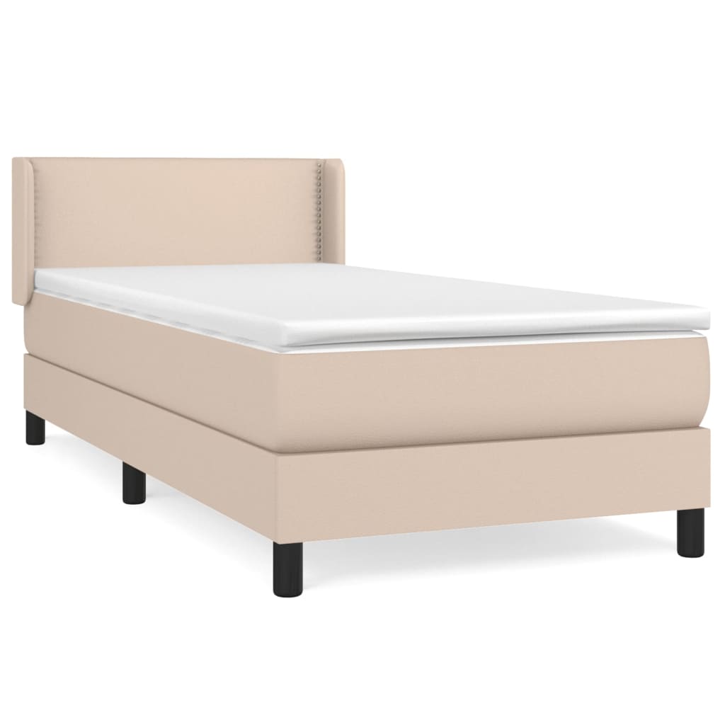 vidaXL Cama box spring con colchón cuero sintético capuchino 90x200 cm