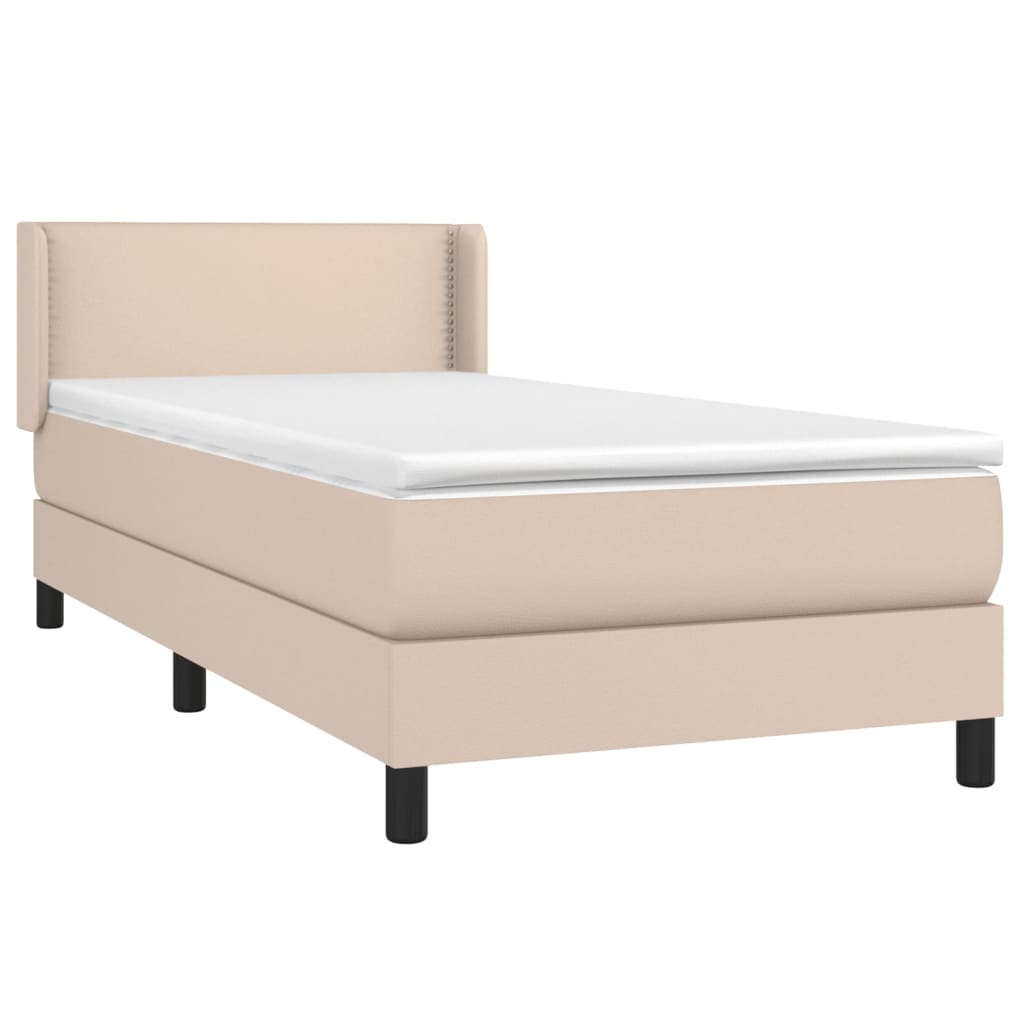 vidaXL Cama box spring con colchón cuero sintético capuchino 90x200 cm