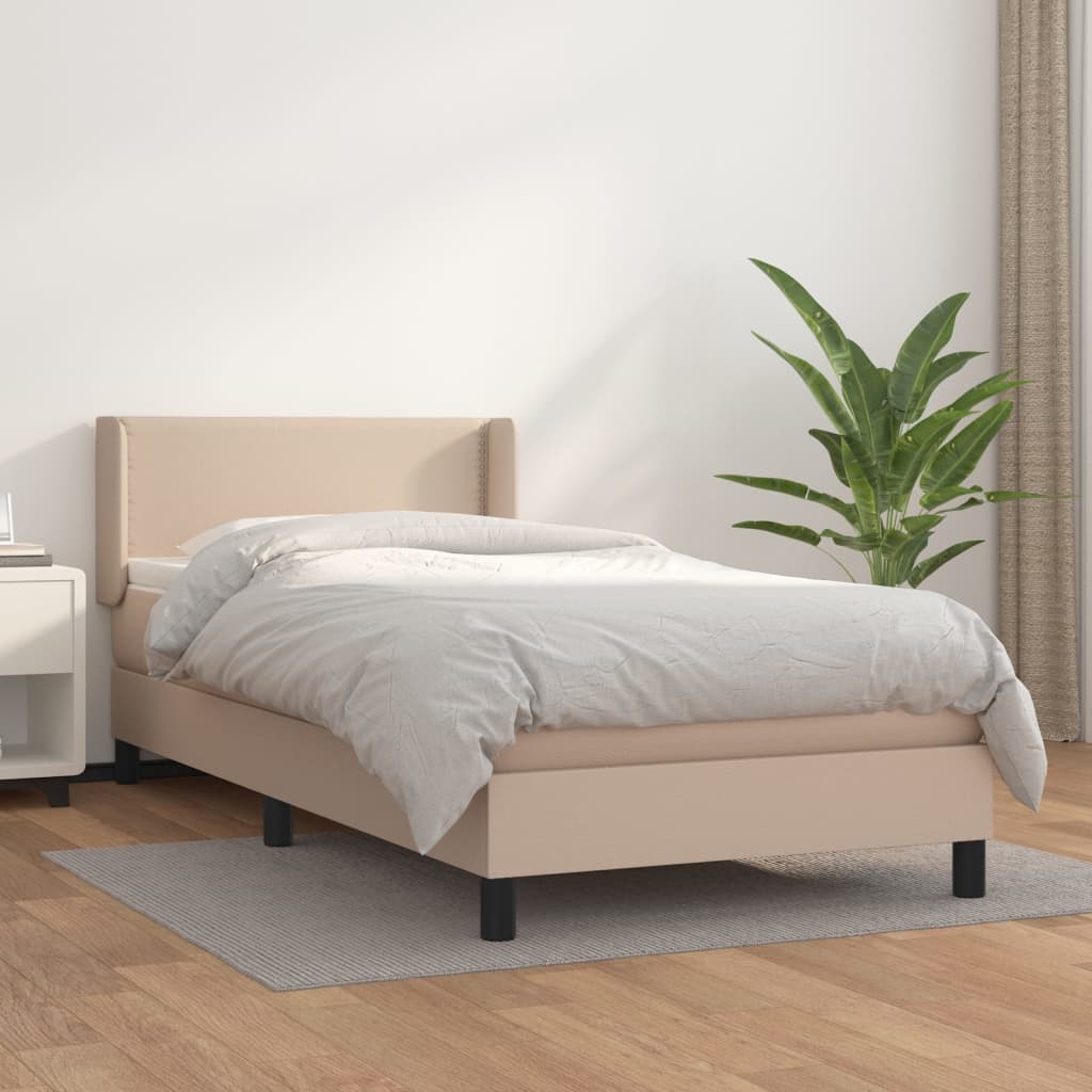 vidaXL Cama box spring con colchón cuero sintético capuchino 90x200 cm