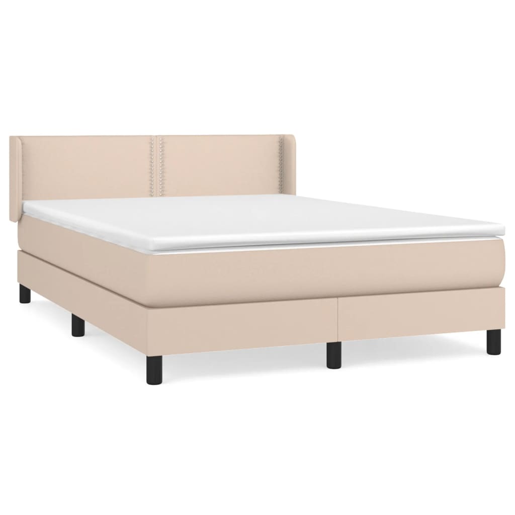 vidaXL Cama box spring con colchón cuero sintético capuchino 140x190cm