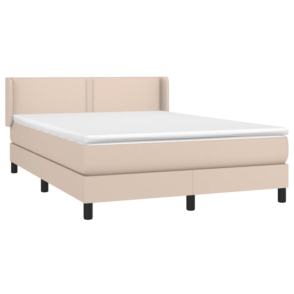 vidaXL Cama box spring con colchón cuero sintético capuchino 140x190cm