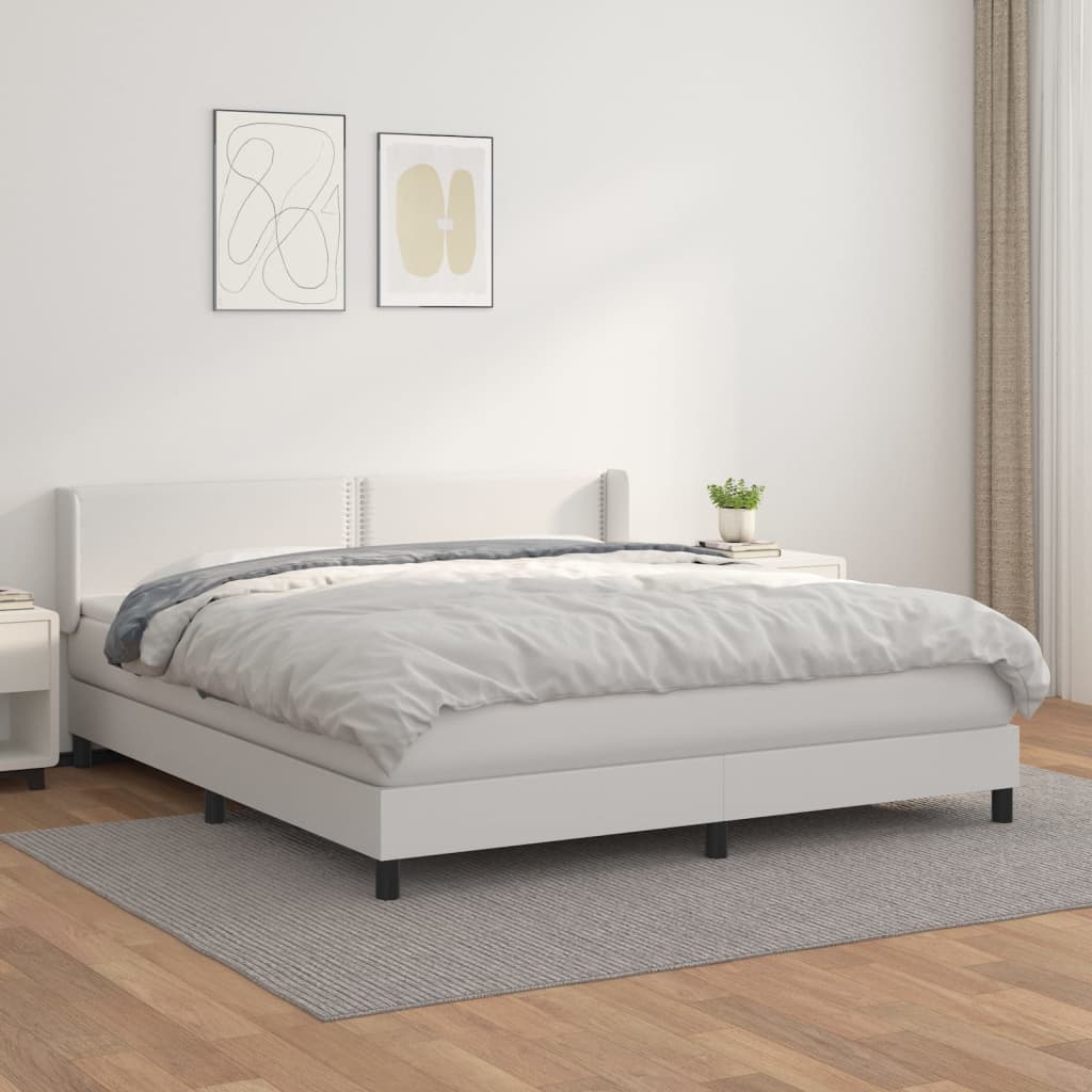 vidaXL Cama box spring con colchón cuero sintético blanco 160x200 cm