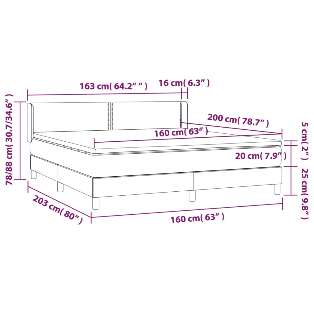 vidaXL Cama box spring con colchón cuero sintético gris 160x200 cm