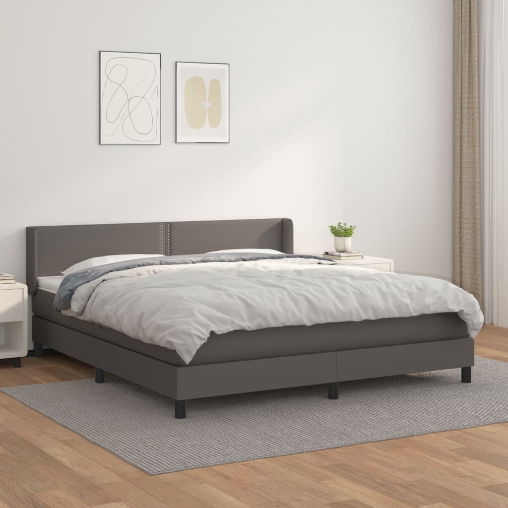 vidaXL Cama box spring con colchón cuero sintético gris 160x200 cm