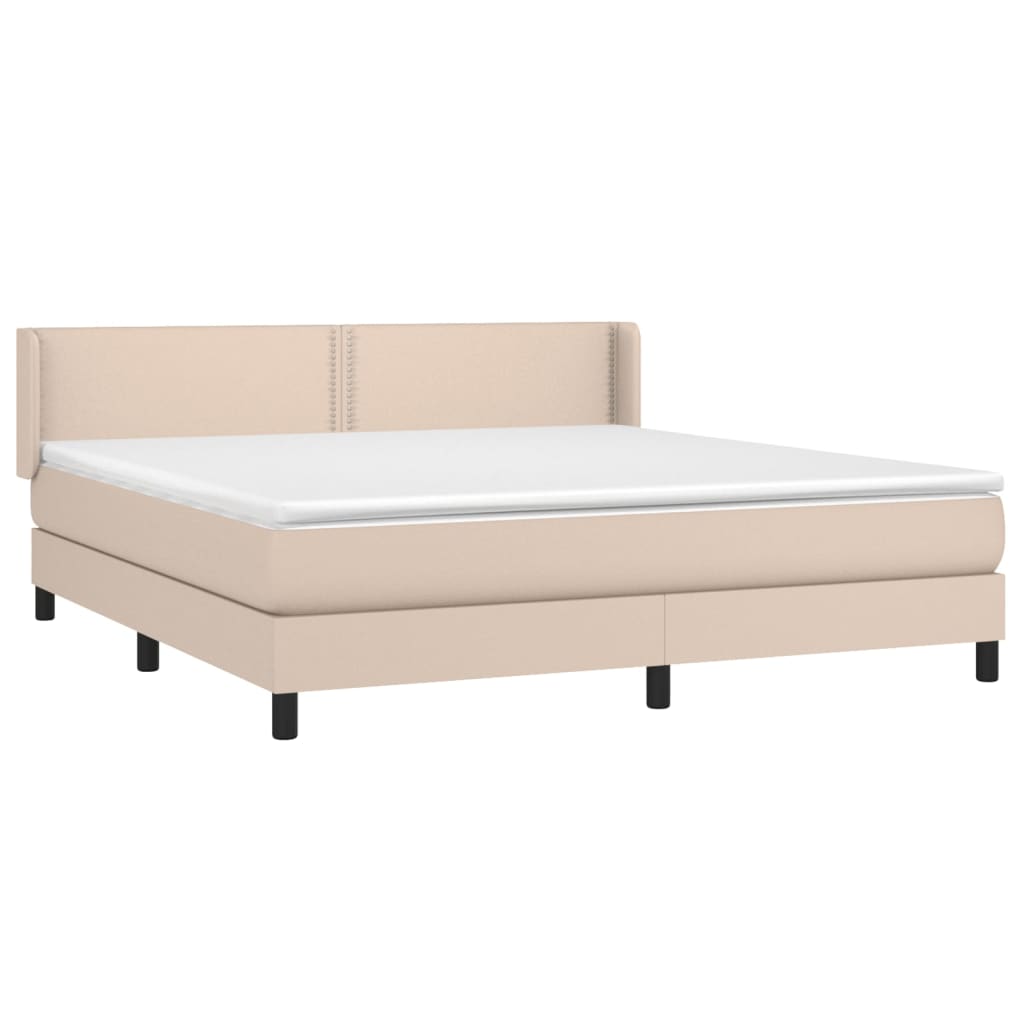 vidaXL Cama box spring con colchón cuero sintético capuchino 160x200cm