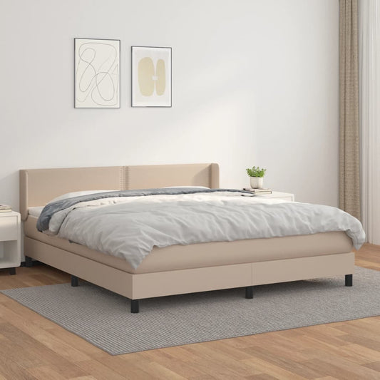 vidaXL Cama box spring con colchón cuero sintético capuchino 160x200cm