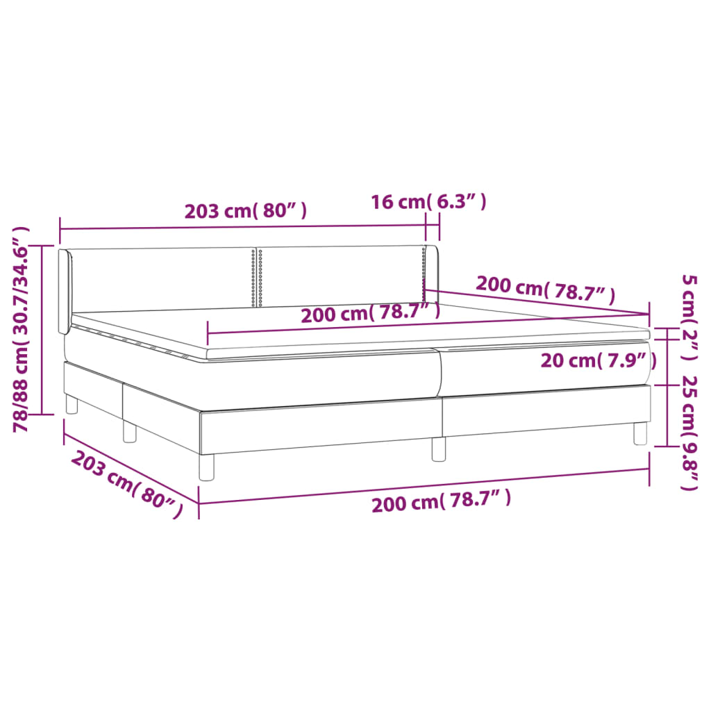 vidaXL Cama box spring con colchón cuero sintético capuchino 200x200cm