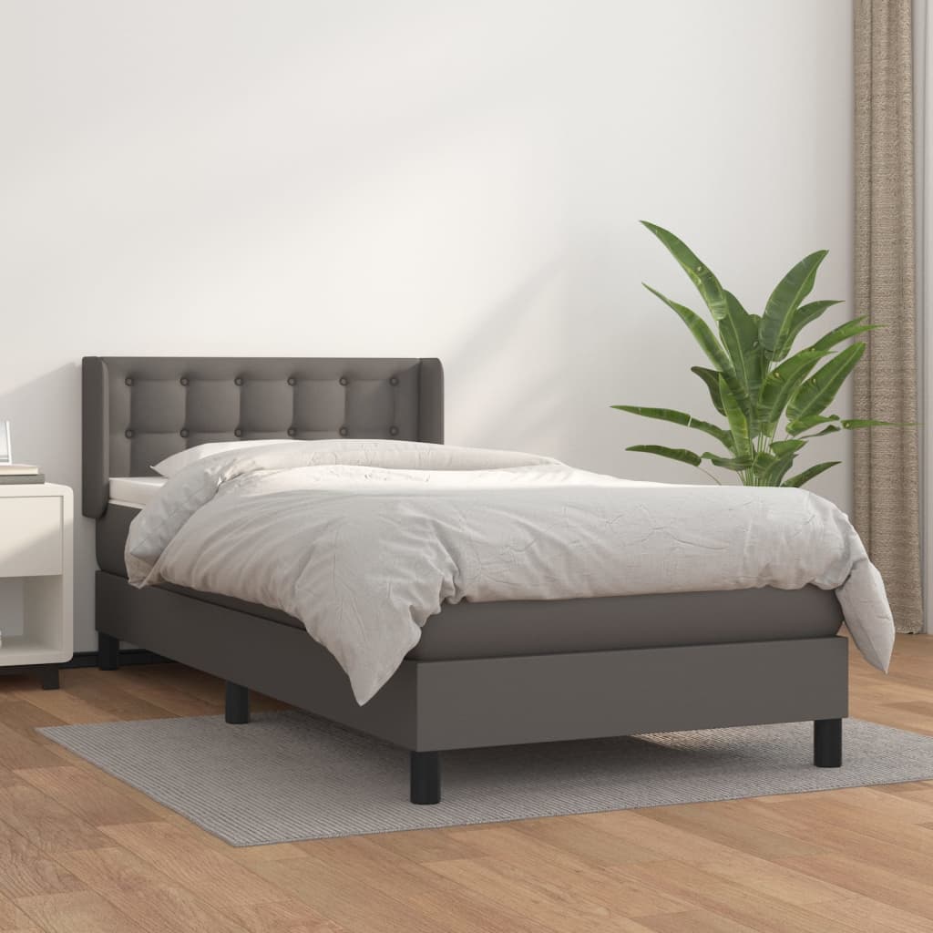 vidaXL Cama box spring con colchón cuero sintético gris 90x200 cm