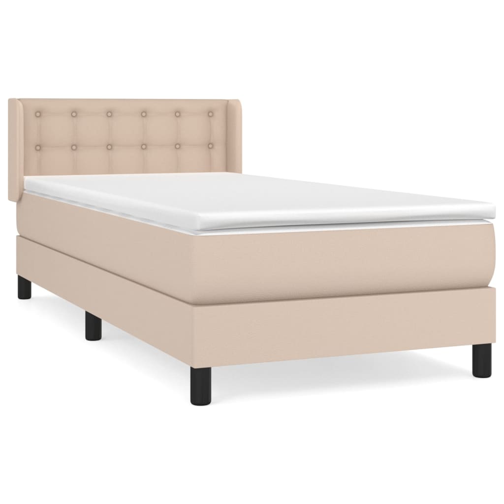 vidaXL Cama box spring con colchón cuero sintético capuchino 90x200 cm