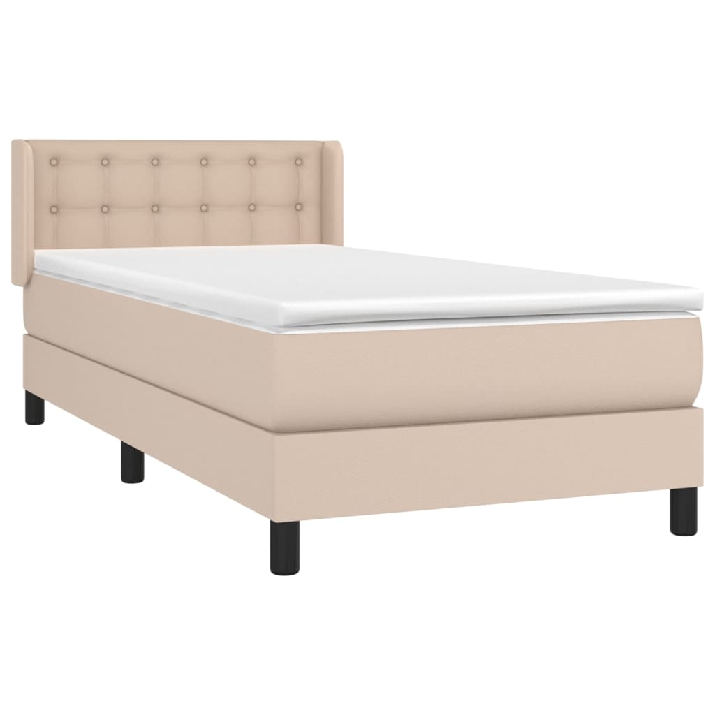 vidaXL Cama box spring con colchón cuero sintético capuchino 90x200 cm