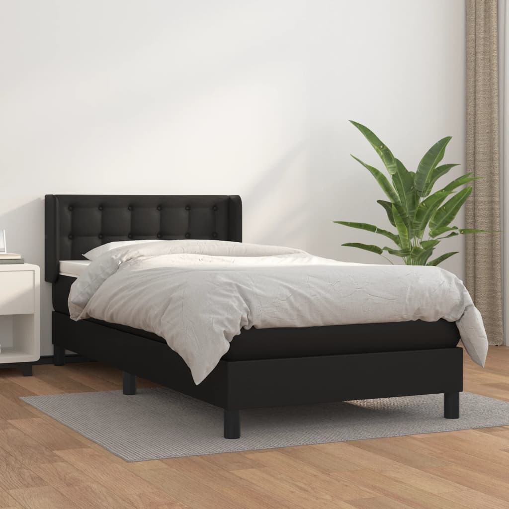 vidaXL Cama box spring con colchón cuero sintético negro 100x200 cm