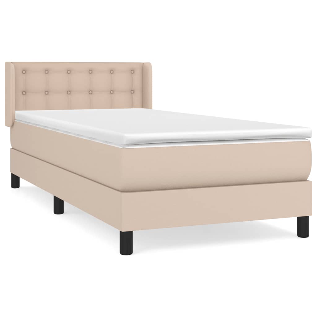 vidaXL Cama box spring con colchón cuero sintético capuchino 100x200cm