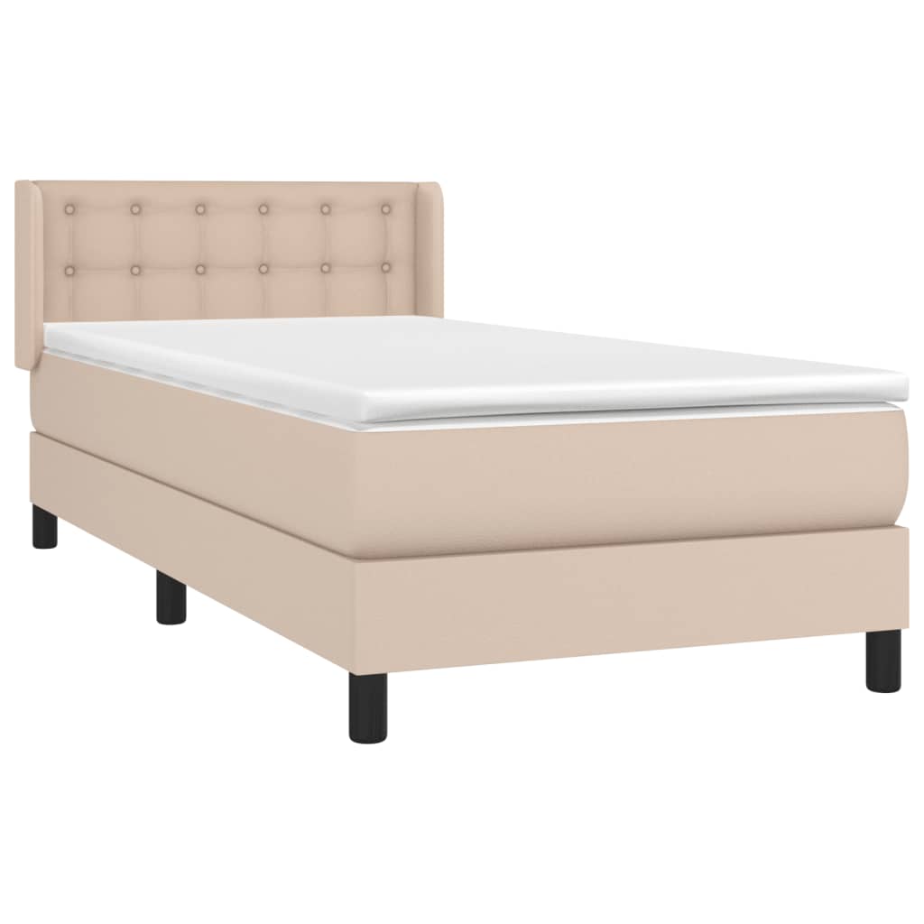 vidaXL Cama box spring con colchón cuero sintético capuchino 100x200cm