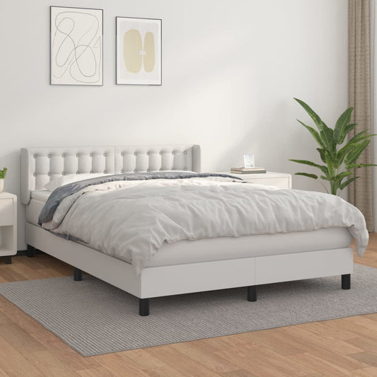 vidaXL Cama box spring con colchón cuero sintético blanco 140x190 cm