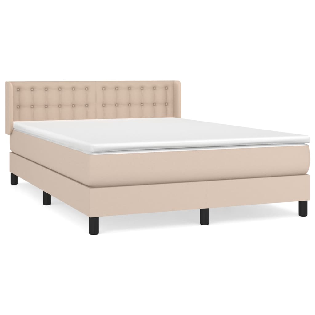 vidaXL Cama box spring con colchón cuero sintético capuchino 140x190cm