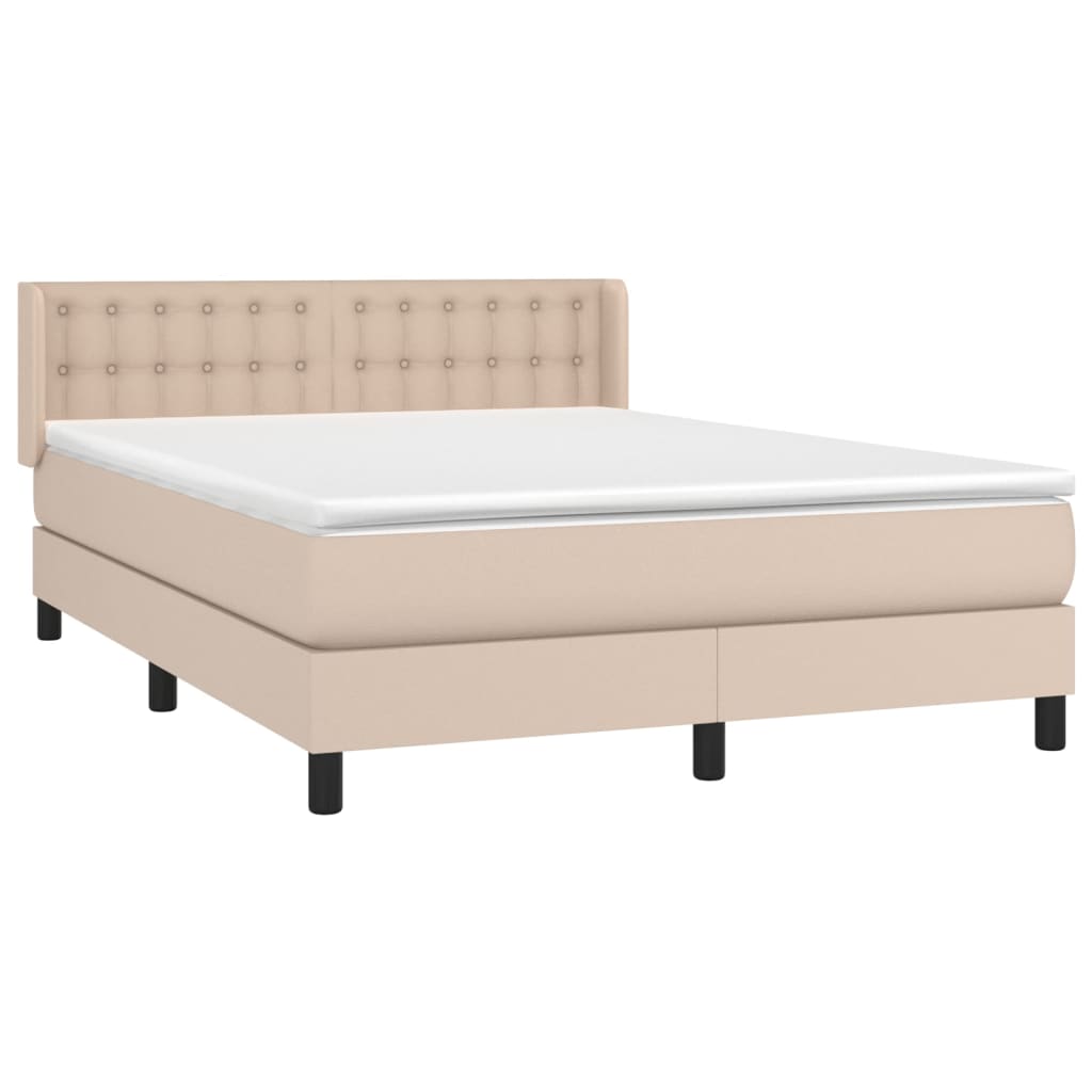 vidaXL Cama box spring con colchón cuero sintético capuchino 140x190cm