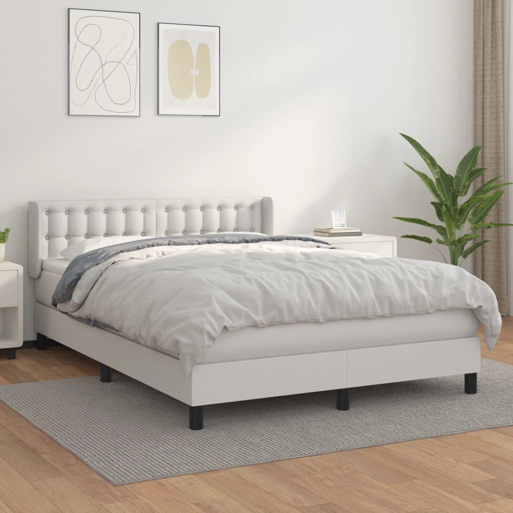 vidaXL Cama box spring con colchón cuero sintético blanco 140x200cm