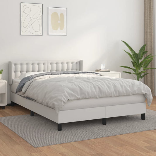 vidaXL Cama box spring con colchón cuero sintético blanco 140x200cm