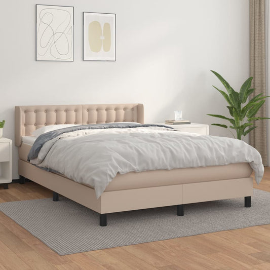 vidaXL Cama box spring con colchón cuero sintético capuchino 140x200cm