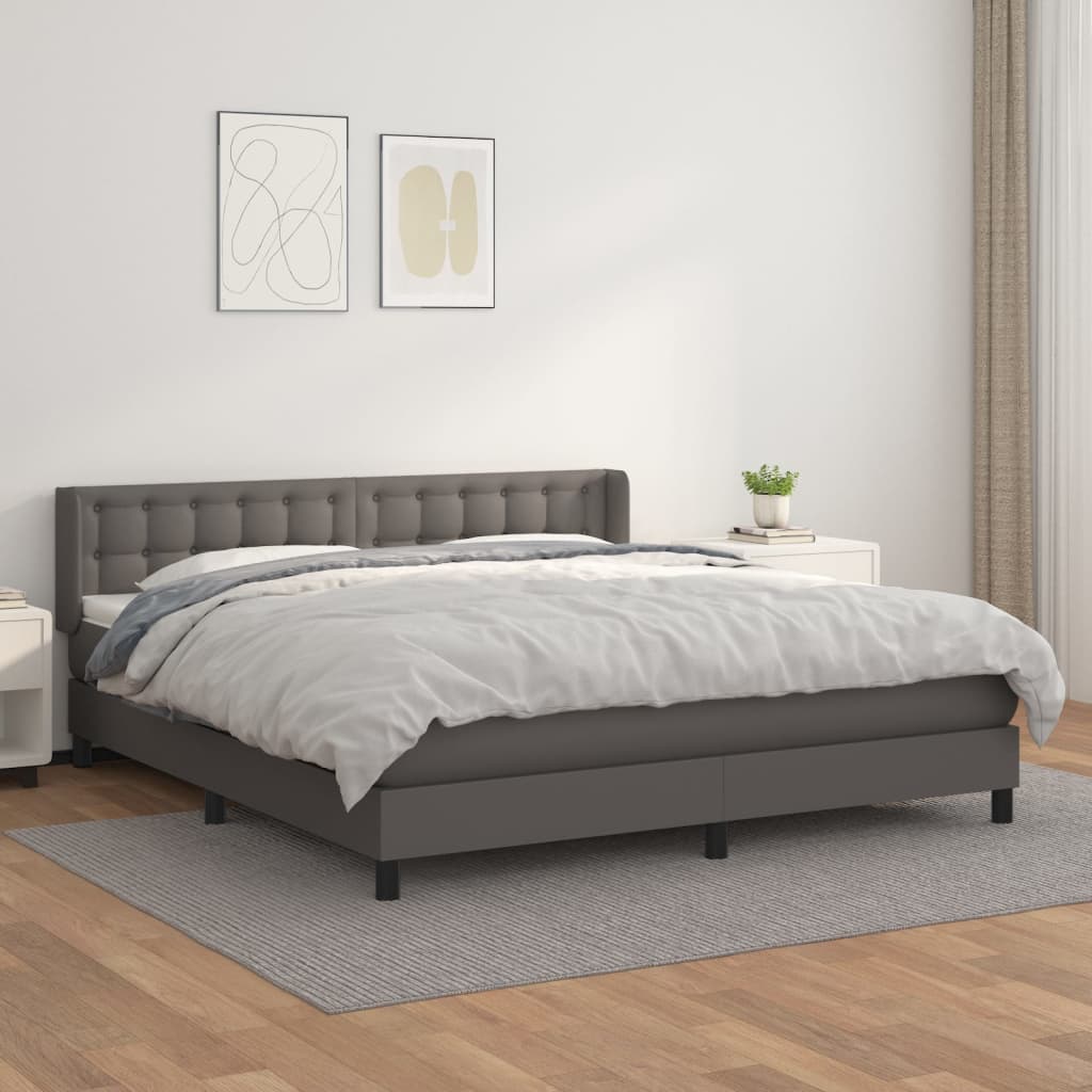 vidaXL Cama box spring con colchón cuero sintético gris 160x200 cm