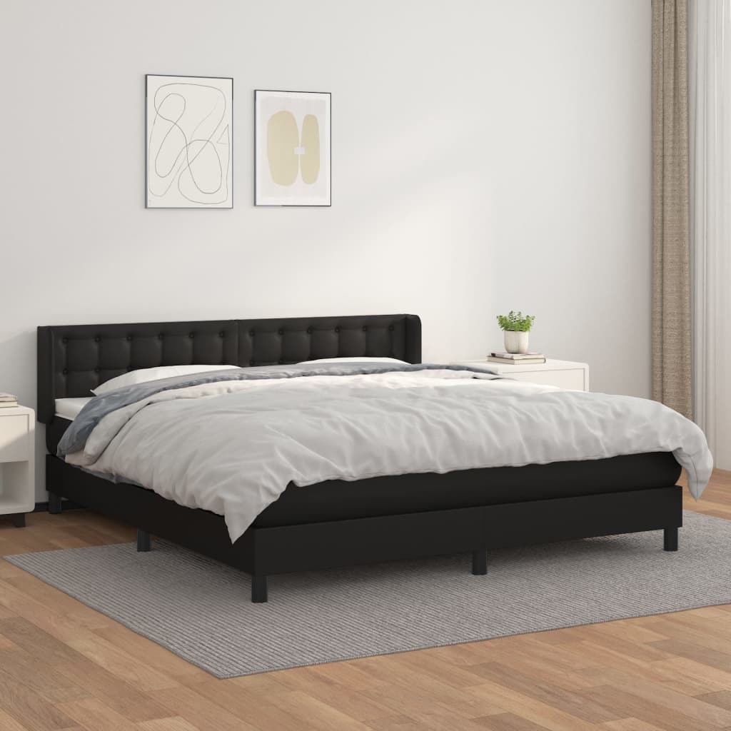 vidaXL Cama box spring con colchón cuero sintético negro 180x200 cm