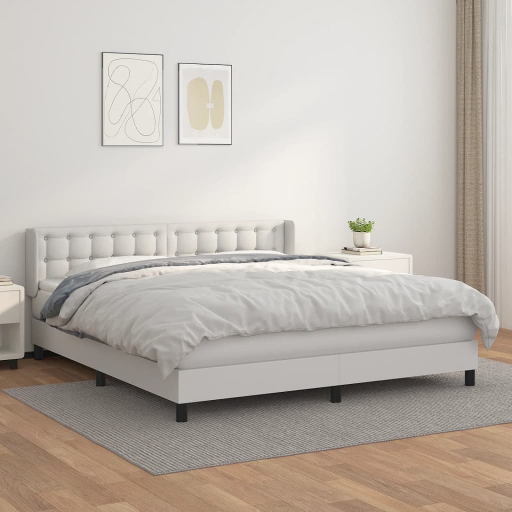 vidaXL Cama box spring con colchón cuero sintético blanco 180x200 cm